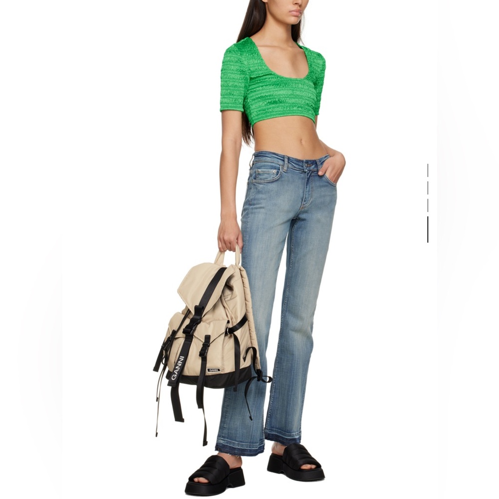 GANNI Green Ruched crop top Size 36 New - Picture 4 of 14